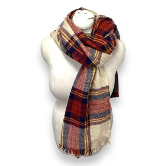 Merona Plaid Blanket Wrap Scarf, Multicolor Plaid, OSFA - Picture 5 of 9